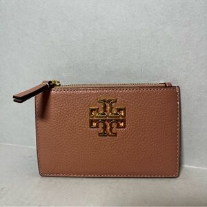 Tory Burch Britten Soft Leather Zip Card Case in Pink Moon